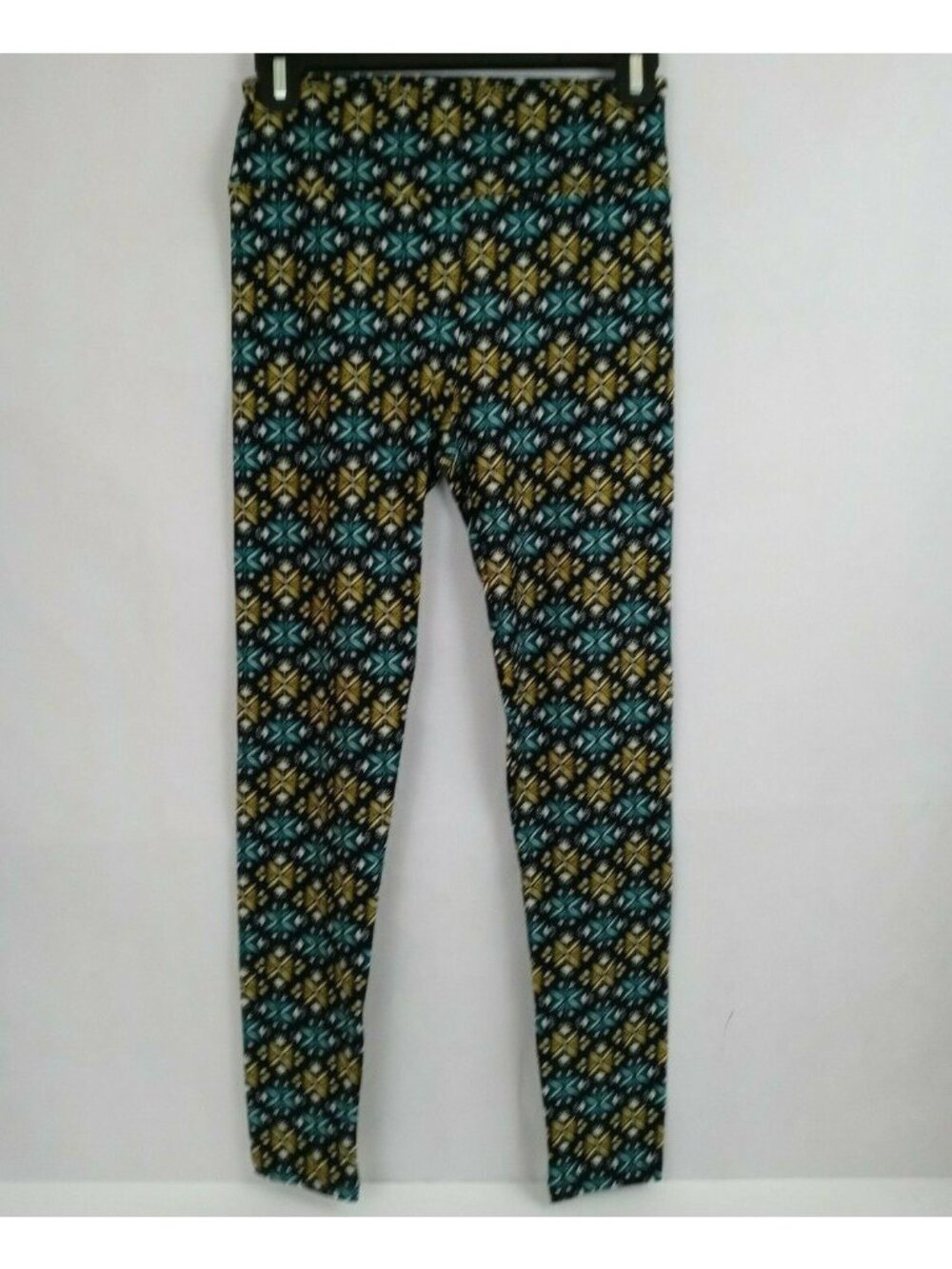 New LuLaRoe One Size Leggings Black With Turquoise & Yellow Floral Design